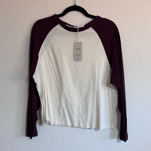 Mango Maroon 100% cotton Baseball T-shirt size large - Picture 2 of 7